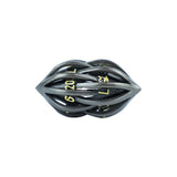 Gold and black elliptical die on a white background