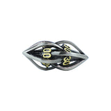 Silver die with gold accents on a white background