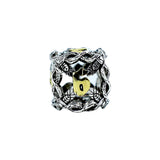 Silver and gold die on a white background