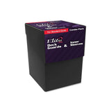 Black card storage box with purple top lid featuring 'Elite2' branding on a white background.