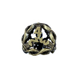 Gold and black die with number '4' on a white background
