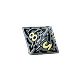 Metallic dice with '8' and '9' on a white background