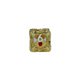 Gold 6 sided die with number 6 on a white background