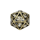D20 polyhedral dice with steampunk design on a white background