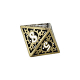 Decorative gold cube with black gears and numbers on a white background