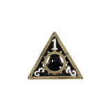 Triangular emblem with a central gear design and number '1' on a white background
