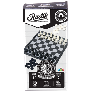 Travel Games: Rustik Foldable Magnetic Checkers/Chess  (Black/White)