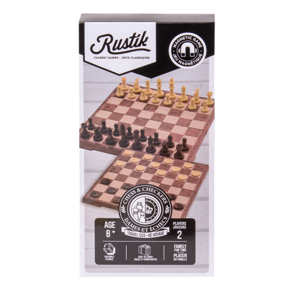 Travel Games: Rustik Foldable Magnetic Checkers/Chess  (Peachwood)