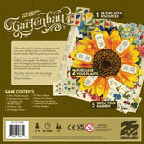 Gartenbau board game packaging with sunflower illustration and game rules.
