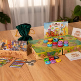 Flowercraft toys set with packaging and accessories on a wooden table.