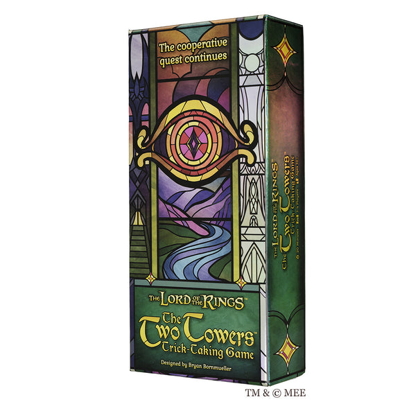 Board game box for 'The Lord of the Rings: The Two Towers' Trick-Taking Game with colorful design