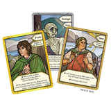 Three fantasy game cards featuring characters Frodo, Sam, and Gollum on a white background.
