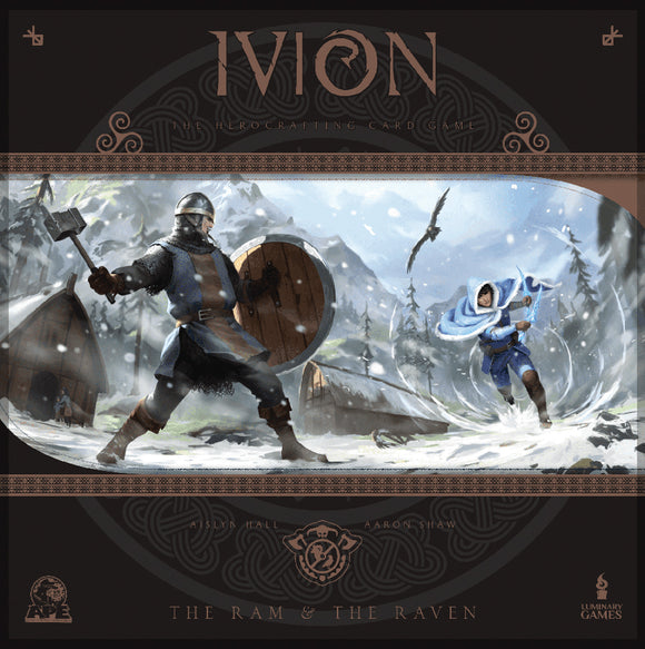 Board game cover titled 'Ivion' with two characters in a snowy landscape.