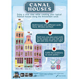 Card game packaging for 'Canal Houses' with colorful houses and game instructions.