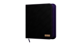 Black and purple card binder with a visible brand logo on a white background