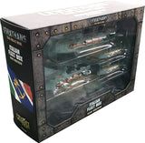 Boxed set of model ships with 'Leviathans' branding on a white background