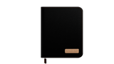 Black notebook with a brown accent on a white background