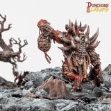 Fantasy figurine with intricate details on a rocky terrain, featuring 'Dungeons & Lasers' branding.