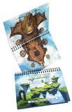 Two spiral-bound books with steampunk and fantasy-themed covers on a white background