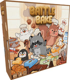 Board game box for 'Battle Bake' with cartoon animals in a kitchen setting