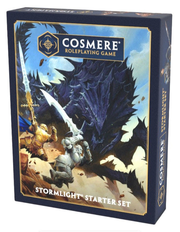 Cosmere Roleplaying Game Stormlight Starter Set packaging with dragon and warrior illustration.