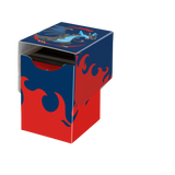 Card game deck box with dragon and flame design on a white background