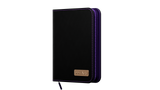 Black and purple card binder with a brand logo on a white background
