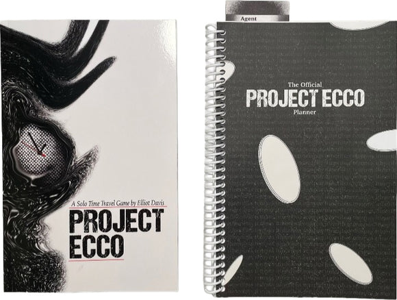 Spiral-bound notebook with 'Project Ecco' branding and design elements.
