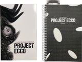 Spiral-bound notebook with 'Project Ecco' branding and design elements.