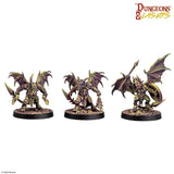 Three fantasy miniatures on black bases with 'Dungeons & Dragons' logo above.