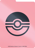 Pink folder with a black circle and lines design on a pink background