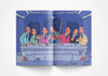 Illustration of six animated characters in a futuristic control room.