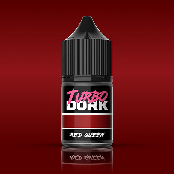 Turbo Dork Red Queen paint bottle on a red background