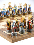 Chess Set - Cats & Dogs Resin Men on Walnut Maple Board