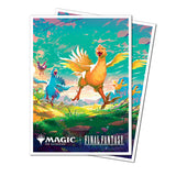 Card sleeves with colorful artwork of fantasy creatures and 'Magic: The Gathering' and 'Final Fantasy' logos.