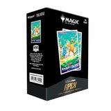Box of Magic: The Gathering card sleeves with artwork on a white background
