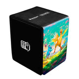 Black deck box with colorful bird design on a white background
