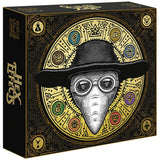 Hex board game box with a stylized face and game logo on a black background