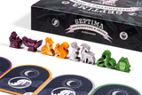 Septima shapeshifting and omens expansion with figurines and cards on a white background