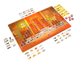 Board game with colorful pieces on a white background