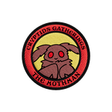 Circular patch with a depiction of the Mothman and text 'Cryptids Gatherings The Mothman' on a white background.