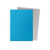 Two sheets of paper, one blue and one gray, on a white background