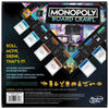 Monopoly Board Crawl board game packaging with colorful cards and text on a black background