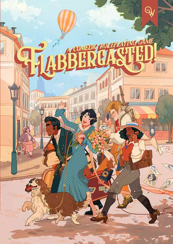 Cover of 'Flabbergasted' a comedic roleplaying game with characters on a street.