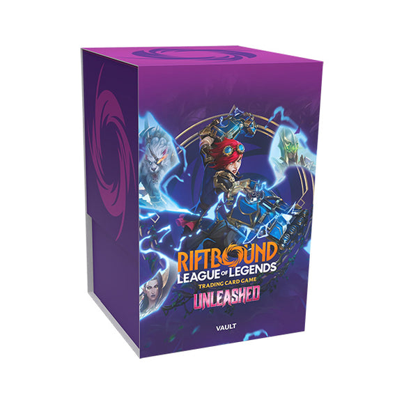 Purple trading card game box for 'Riftbound League of Legends' on a white background