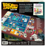 Board game packaging for 'Back to the Future: Back in Time' with game board and figures.
