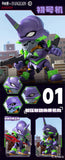 Action figure with purple and green design on a black background