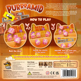 Game box for 'Purrramid' with instructions and graphics on how to play.