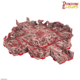 Decorative red and silver box with intricate designs on a white background, featuring the 'Dungeons & Lasers' logo.