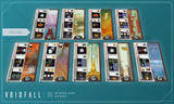 Collection of Voidfall game cards displayed on a blue background with 'Mindclash Games' branding.
